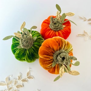 Set of 3 Mini Pumpkin Plushies, Fall decorations, Halloween, Autumn, Green, yellows and Orange