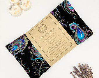 Weighted Eye Pillow - Organic flaxseed and lavender- aromatherapy- Abstract Peacock Print