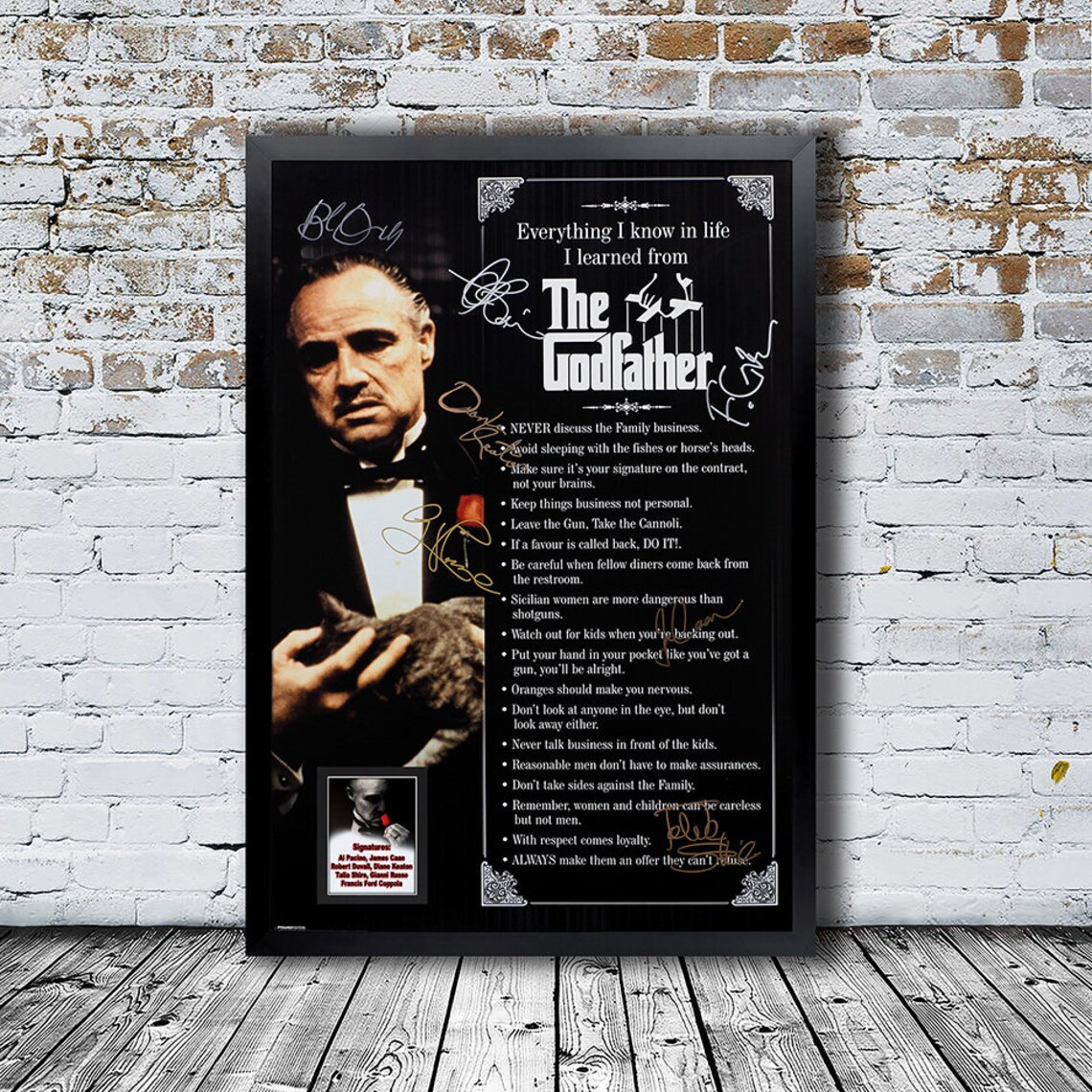 The Godfather Signed Movie Poster Framed and Ready to Hang Etsy