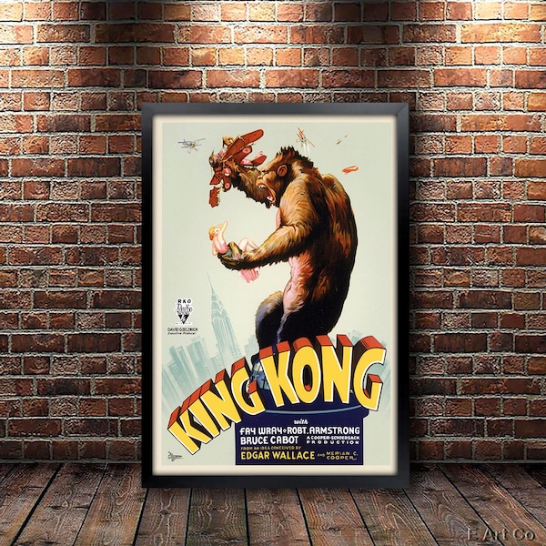 1933 King Kong Movie Poster Framed and Ready to Hang.