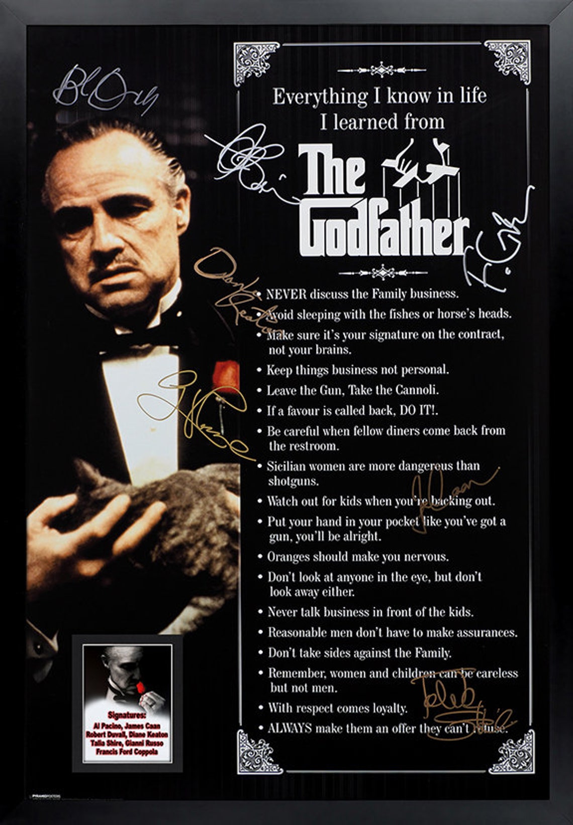 The Godfather Signed Movie Poster Framed and Ready to Hang Etsy