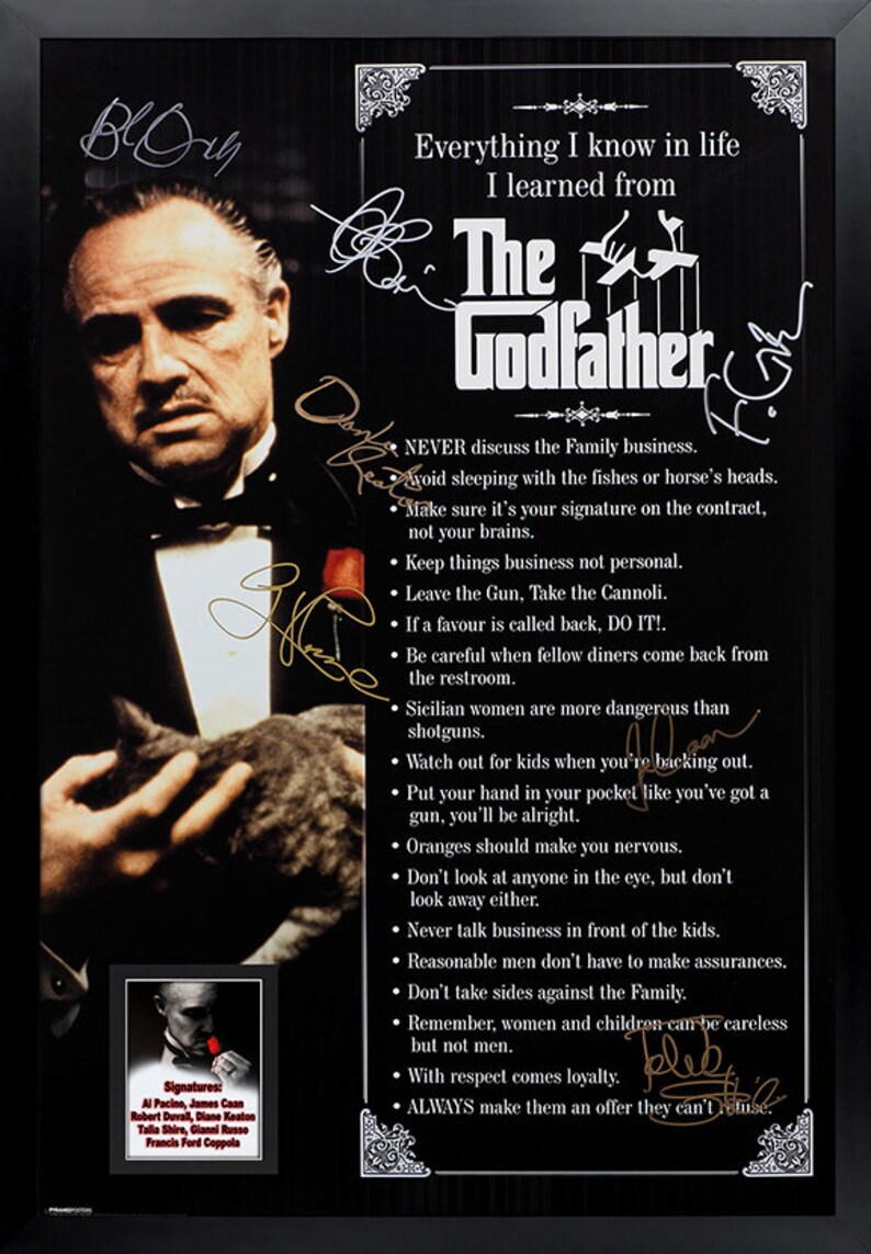 The Godfather Signed Movie Poster Framed and Ready to Hang Etsy
