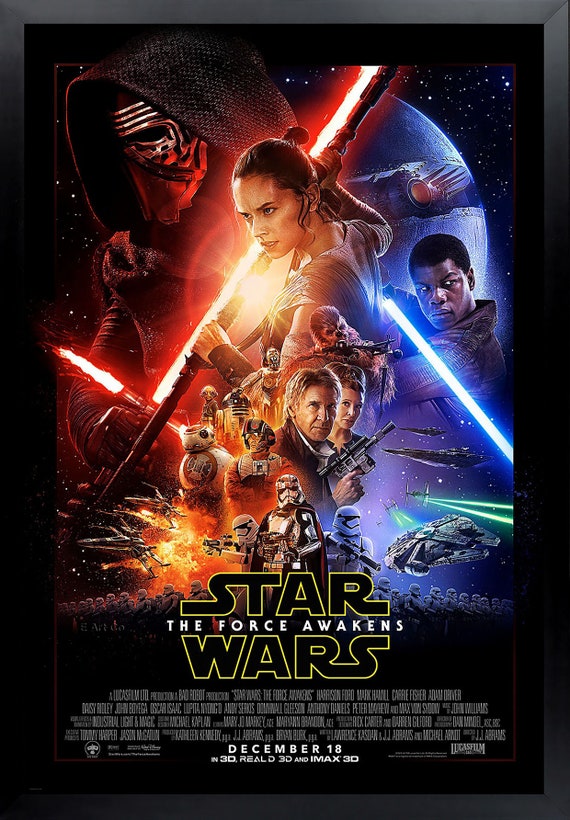 Star Wars: the Force Awakens Movie Poster Framed and Ready to Hang. 