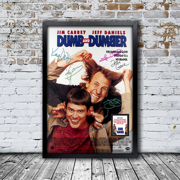 Dumb and Dumber Signed   Movie Poster Framed and Ready to Hang, Collectible Memorabilia, Reprint Autographs, Signature