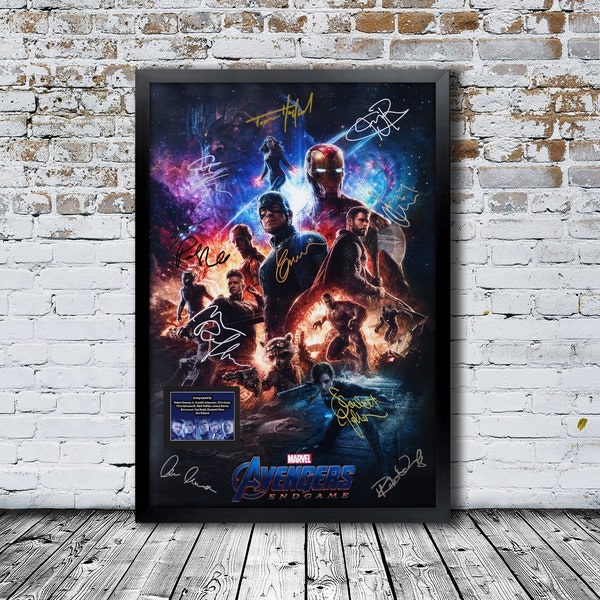 Avengers: Endgame Autographed Movie Poster–Framed, Ready to Hang, with Reprint Autographs & Nameplate,Collectible Memorabilia,Home Theater