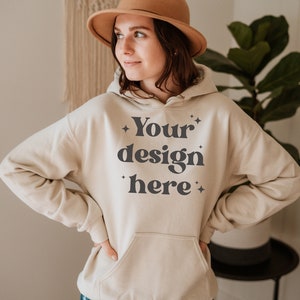 Gildan 18500 Mockup Sand Hoodie Mockup Gildan Hoodie Mock Up Model Mockup Gildan Hoodie image 1