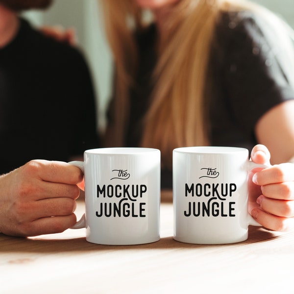 White mug mockup, Couple mug mockup, 11 oz white mug mockup, Two White Mugs Mockup