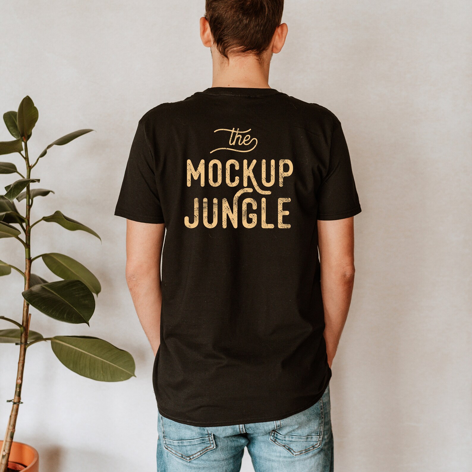 Download Gildan 64000 Black Mockup Man Back of the Gildan T-shirt ...