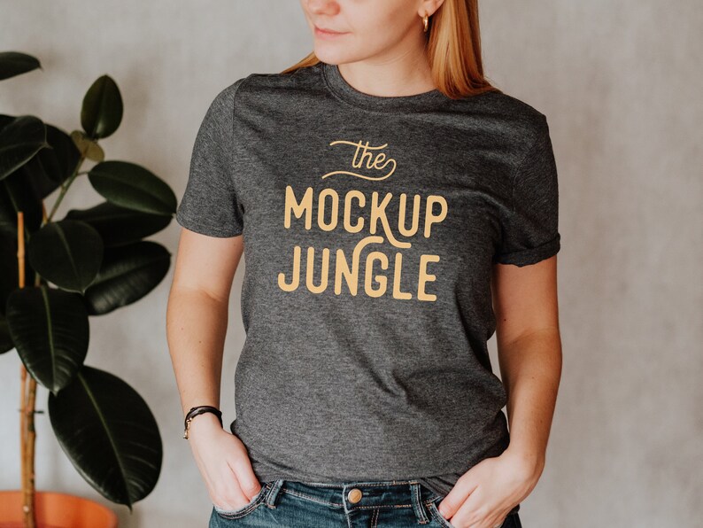 Download Dark Heather Gildan 64000 T-shirt Mockup Lifestyle mockup ...