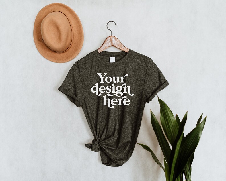 Dark Heather Gildan 64000 Tshirt Mockup Lifestyle mockup