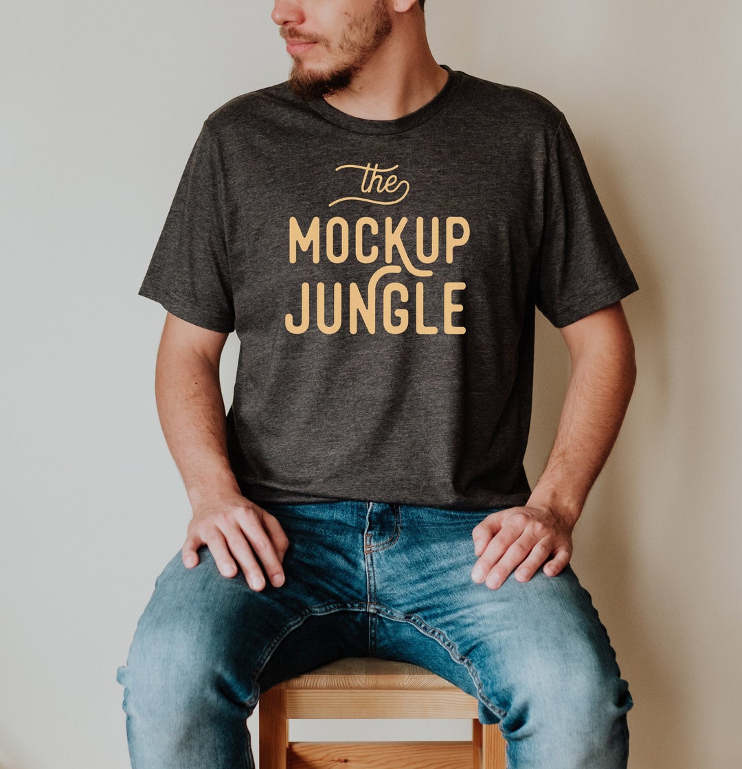 Bella Canvas 3001 Dark Grey Heather Mockup Man, Dark Grey Heather T ...