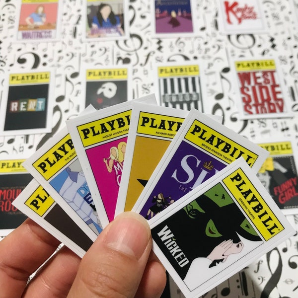 Broadway Playbill Stickers (Vinyl) - Musical Stickers, Hamilton, Waitress, Six, Hadestown, Kimberley Akimbo, & Juliet, and MORE