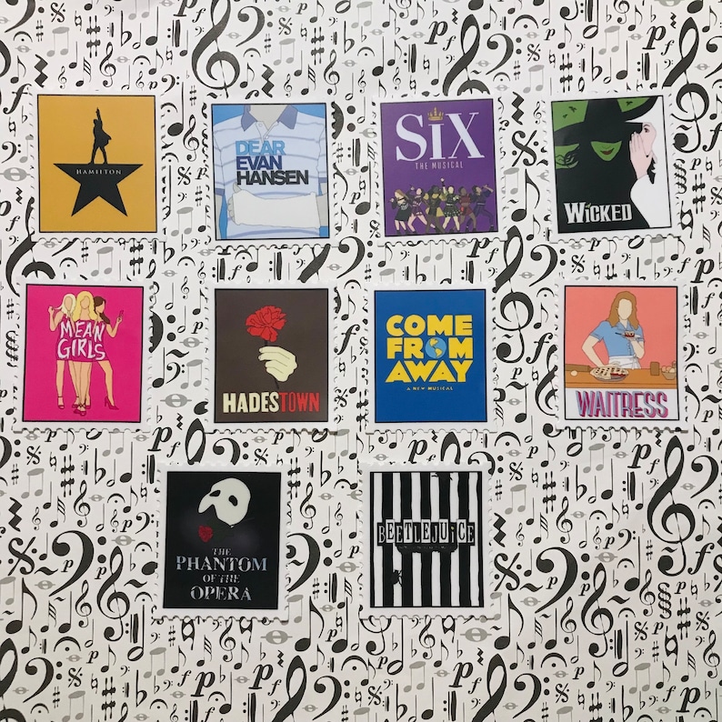 Broadway Stamp Stickers (Vinyl) - Broadway Stickers, Musical Stickers, Hamilton, Waitress, Six, Hadestown, Wicked, DEH afbeelding 3