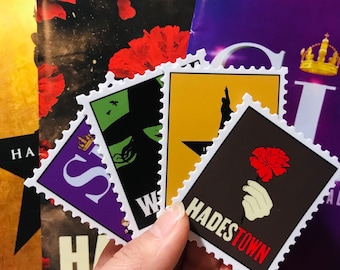 Broadway Playbill Stamp Stickers (Vinyl) - Broadway Stickers, Musical Stickers, Hamilton, Waitress, Six, Hadestown, Wicked, Beetlejuice, DEH