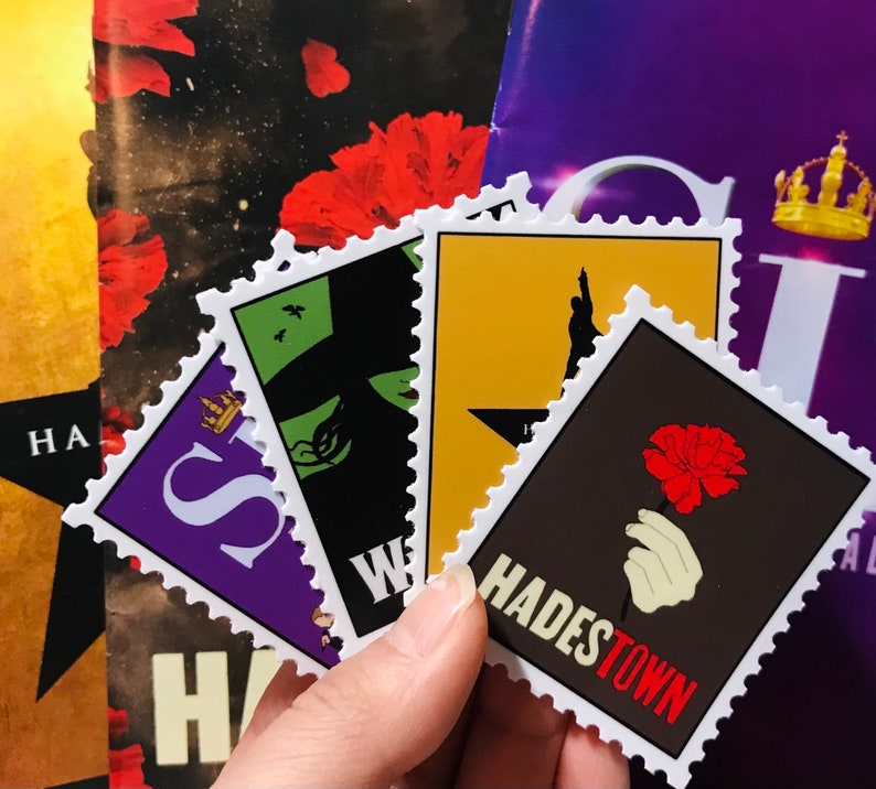 Broadway Stamp Stickers (Vinyl) - Broadway Stickers, Musical Stickers, Hamilton, Waitress, Six, Hadestown, Wicked, DEH afbeelding 1