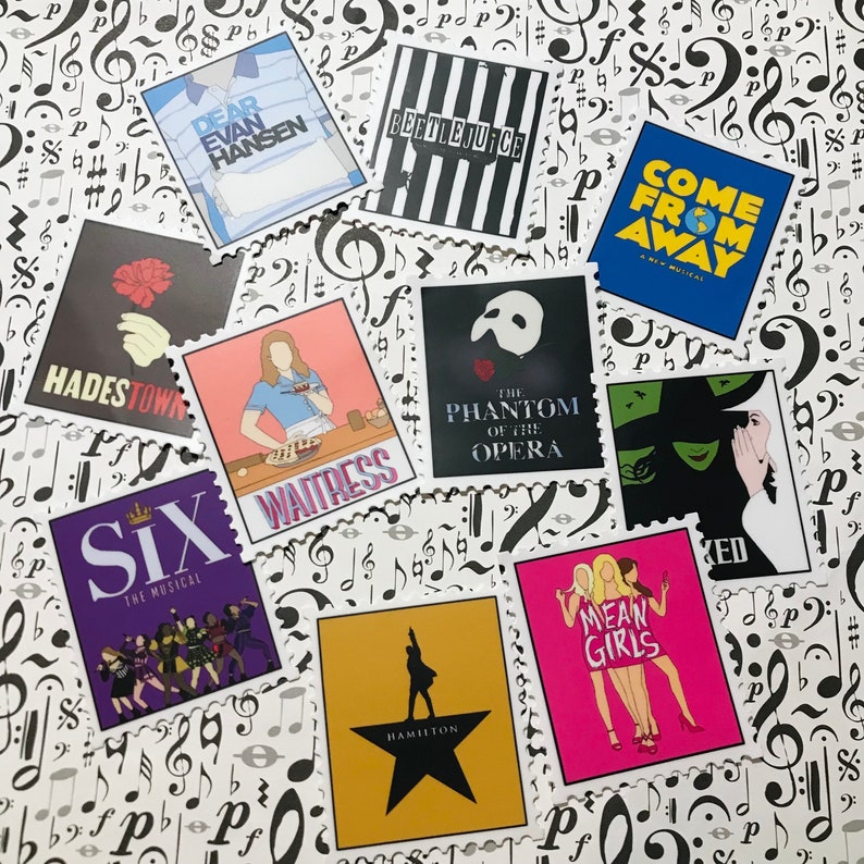Broadway Stamp Stickers (Vinyl) - Broadway Stickers, Musical Stickers, Hamilton, Waitress, Six, Hadestown, Wicked, DEH afbeelding 2