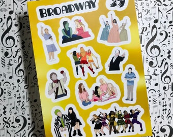 Broadway Sticker Sheet - Broadway Stickers, Hamilton, Wicked, Dear Evan Hansen, Six, Hadestown, Phantom of the Opera, Heathers