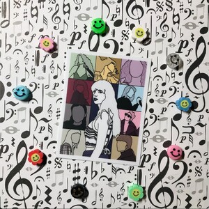 May include: A colorful collage of nine portraits of people with different hairstyles and clothing. The portraits are arranged in a grid pattern and are set against a white background.