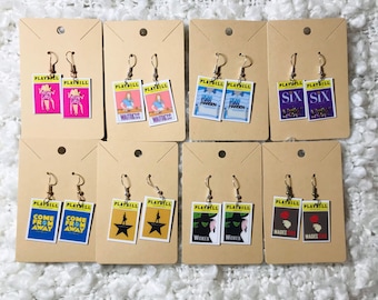 Broadway Playbill Earrings - Musical Earrings, Hamilton, Waitress, Dear Evan Hansen, Six, Wicked, Mean Girls, Hadestown, Come From Away