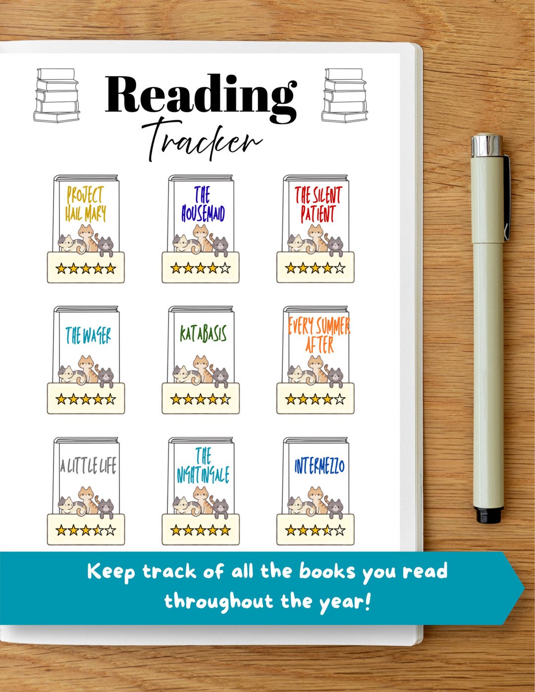 Reading Tracker Pack Reading Tracker (PRINTABLE, DIGITAL DOWNLOAD) - Book Tracker, Cozy Cat ...