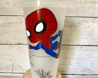 Vaso Starbucks Venti Cold Cup personalizado de Spiderman