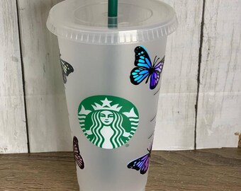 Butterfly Holographic Starbucks Reusable Venti Cup Tumbler Butterflies