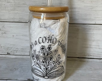 COHO Colleen Hoover Glass Can: Book & Floral Design, Bamboo Lid