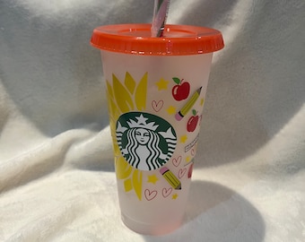 SunFlower Teacher Starbucks Reusable Venti cold cup tumbler Pencil Name