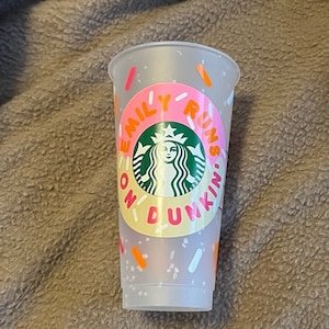 Personalized Custom Name Runs On Dunkin Donuts Starbucks Reusable Venti Cup Tumbler