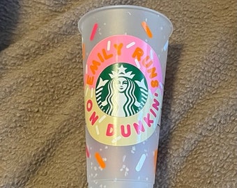 Personalized Custom Name Runs On Dunkin Donuts Starbucks Reusable Venti Cup Tumbler