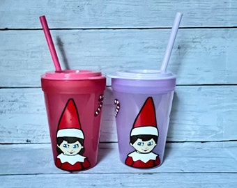 Kids  Personalized Elf On Shelf Reusable Cup With Straw And Lid