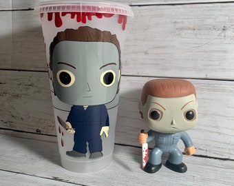 Michael Myers Happy Halloween Tumbler Starbucks Reusable Venti Cold Cup