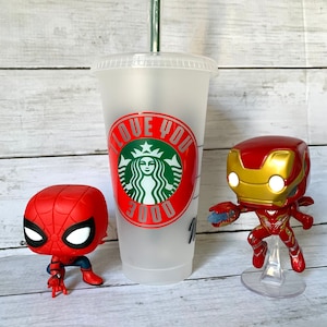 Ironman and Spider-Man Starbucks Reusable Venti Cold Cup Tumbler
