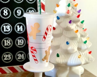 Happy Holidays Gingerbread and Candy Cane Starbucks Reusable Venti Cup