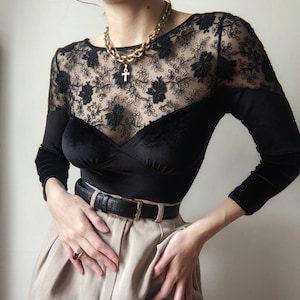 RARE vintage velvet and lace embroidered luxury bodysuit M/L