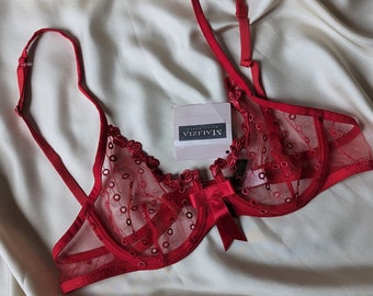 DEADSTOCK sujetador romántico transparente rosa rojo intenso de Malizia La Perla 34B