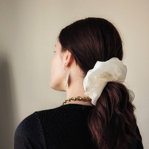 Handmade vintage silk organza XXL oversized cloud white bride romantic scrunchie