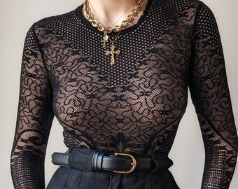 SUPER RARE Etincelle Paris bodysuit black baroque tatoo-style XS
