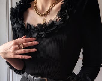 希少なヴィンテージ Oscalito 純綿 ブラック ゴシック フローラル セーター ゴシック XS/S