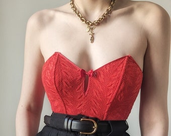 SELTENER Vintage Gemma Paris Passion Red Bustier Embroidery Vampirella XS