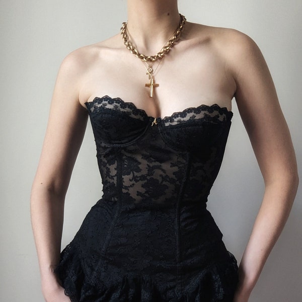 SUPER RARE bustier vintage Antinéa Paris noir romantique français 32B