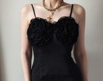 COLLECTOR Ray Costarella vintage black silk mini dress flowers XS