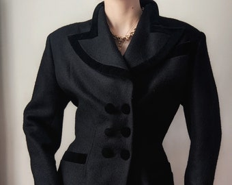 COLLECTOR documented FW 1991 Emmanuelle Khanh dramatic wool and velvet jacket M