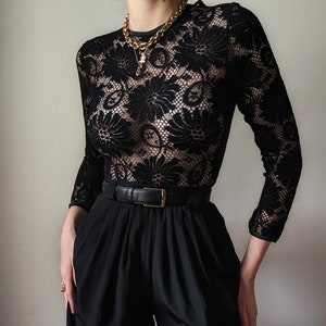 DEADSTOCK vintage Christies italian black lace gothic bodysuit XS