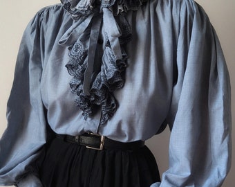 COLLECTOR 1970 Chantal Thomass cotton jabots blouse with ruffles embroidered