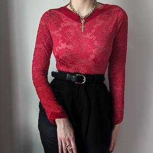 RARE vintage La Perla 1990 velvet starberry bodysuit roses transparent XS/S
