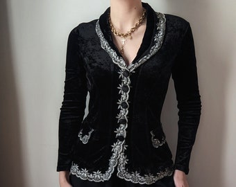RARE vintage 1990 Etincelle Paris velvet black embroidered jacket S