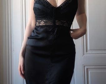 La Perla Vintage Seidennachthemd, transparent, schwarz, Y2K, italienisches Designerstück