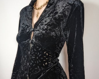 SUPER RARE vintage Etincelle Paris veste corset en velours noir goth M