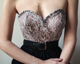 Vintage 1990s Gemma Paris French Lace Bustier Parma Pink Corset S